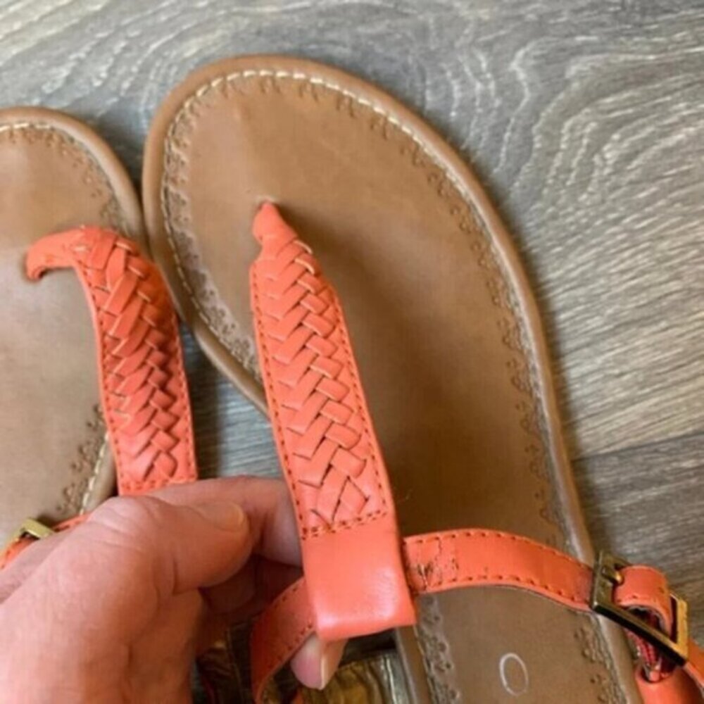 Aldo Women's T-Strap Flat Sandals Size 7 Braided Coral Pink Boho Chic Peasant - Picture 9 of 16